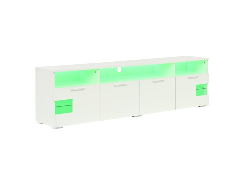  Meuble tv bas blanc 180 x 35 x 45 cm avec éclairage led rgb bluetooth  - Conforama C