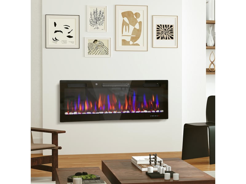  Cheminée électrique murale ultrafine 9,4 cm, flamme 3d, 9001800 w, 12 couleurs  - Conforama C