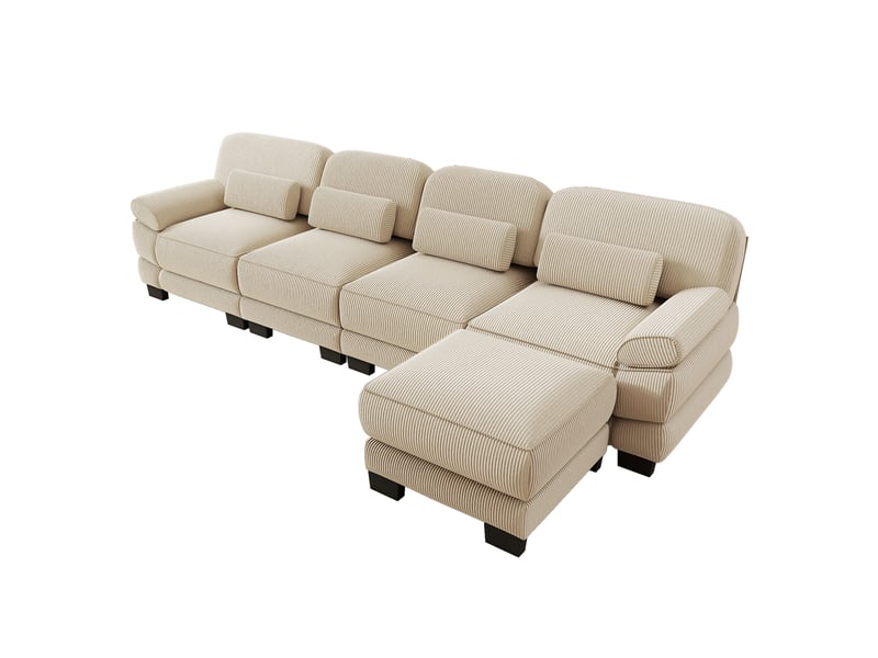 Canapé d'angle modulable - 4 places - forme l - 1 ottoman - assise profonde - velours côtelé - mobilier de salon - beige CozyNest - Conforama A