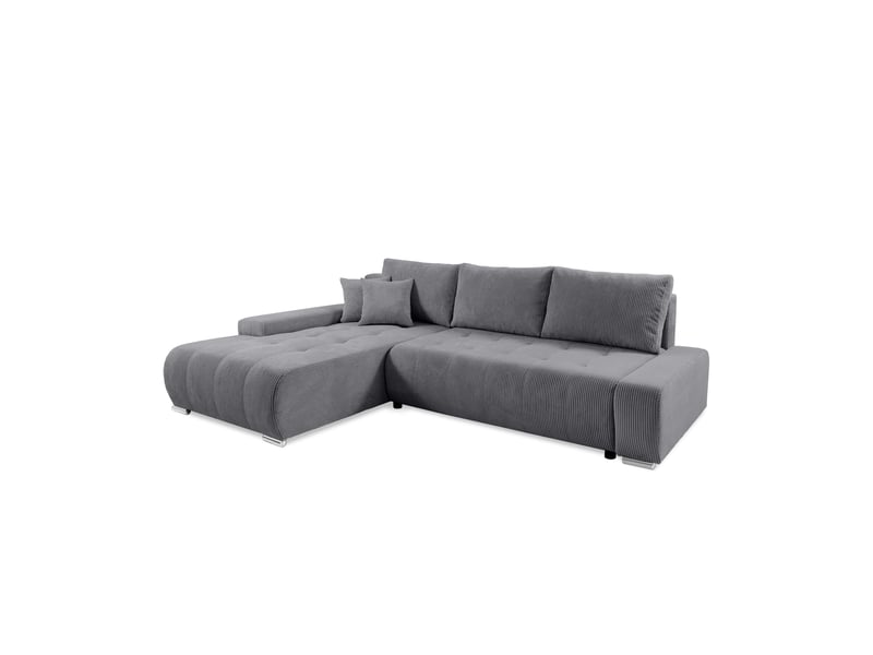 Canapé d'angle convertible velutti l velours côtelé poso gris foncé, méridienne gauche avec coffre - Conforama A