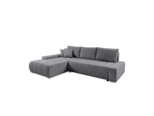 Canapé d'angle gauche convertible ULTRA  4 places Velours côtelé gris avec coffre de rangement