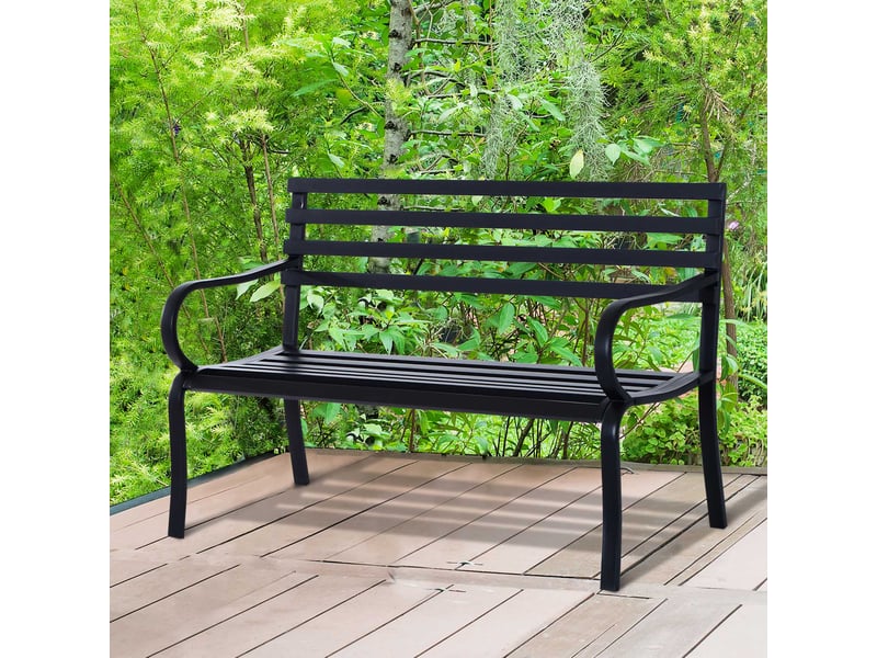  Banc de jardin design contemporain 2 places dim. 127l x 58l x 82h cm métal époxy noir  - Conforama C