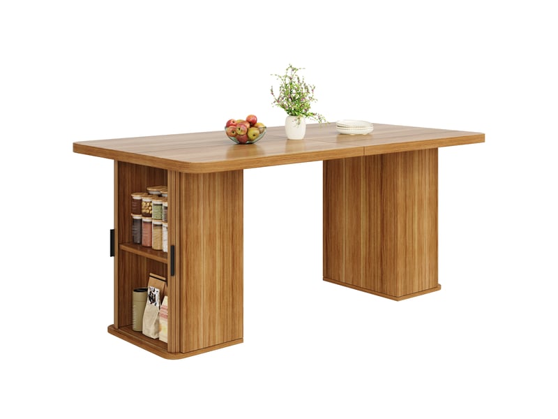  Table à manger extensible 140-180x80x75cm avec rangements des deux côtés, plateau effet bois, mdf et métal, marron evarich - Conforama A