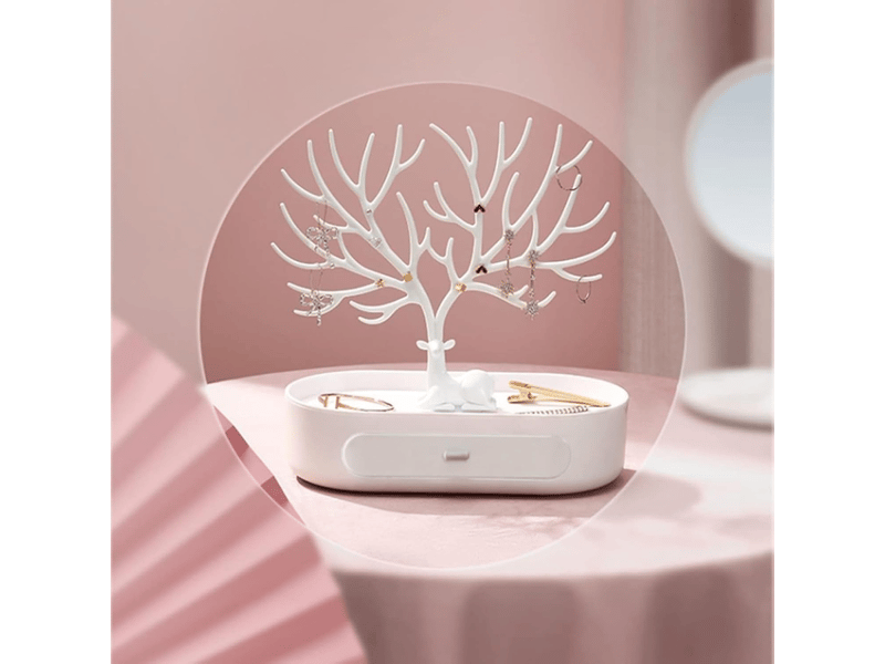  Présentoir à bijoux, blanc arbre à bijoux 3 in1 porte bijoux avec tiroir jewelry stand rangement, présentoir pour bijoux en bois de cerf  - Conforama E