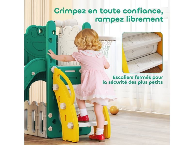  Toboggan pour tout-petits 5 en 1 toboggan autoportant pour enfant avec panier de basket, télescope, 178x70x86cm, jaune  - Conforama W