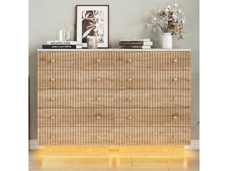 Commode 73x40x111cm, 5 tiroirs avec éclairage led 3 couleurs, en bois, style moderne, couleur chêne - Conforama D