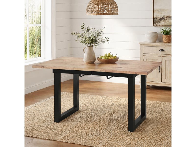 Table extensible avec plateau réglable et pieds antidérapants, style industriel, en mdf et métal noir naturel - Conforama C