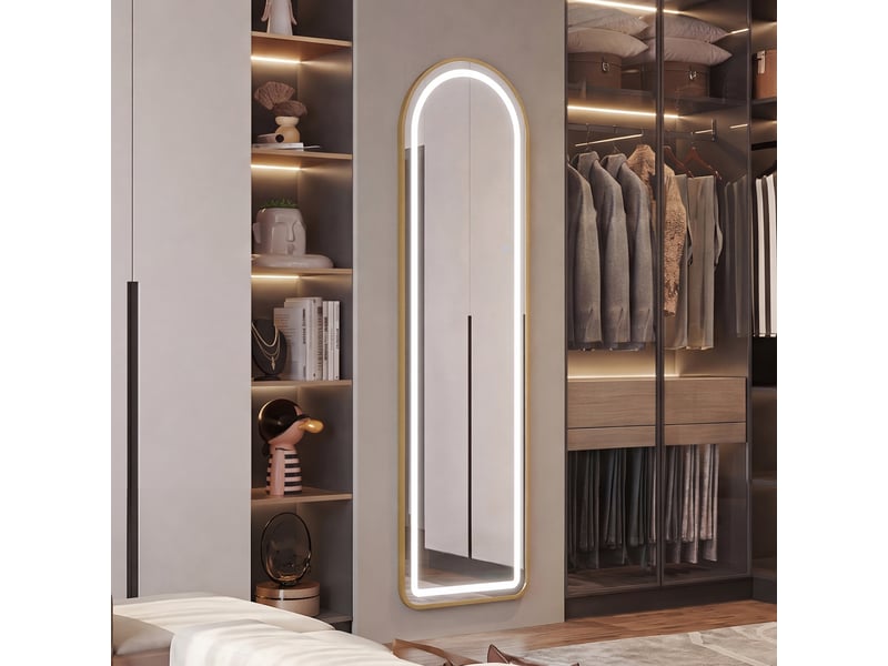  Miroir plein pied led arqué - 150 x 40 cm - verre trempé forme arche tactile 3 couleurs - doré  - Conforama D