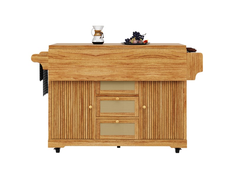  Desserte de cuisine pliable 142,5 x 80 x 95 cm marron foncé en mdf, à roulettes avec rangements pratiques  - Conforama A