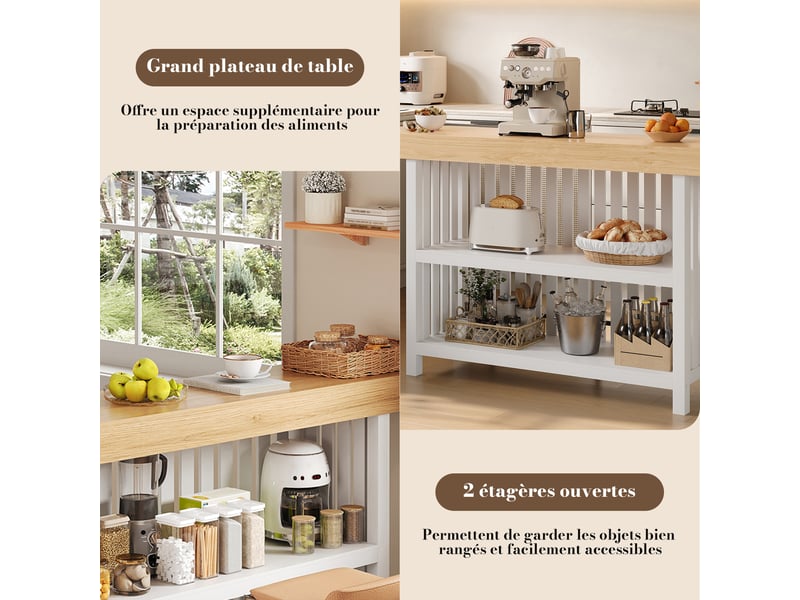 Table haute de bar mange-debout comptoir avec 2 étagères, bois naturel plateau mdf blanc - Conforama D