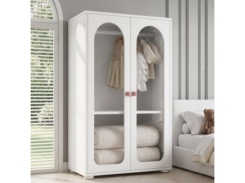 Armoire enfant 2 portes, façades acryliques et poignées céramique - blanc - 8e+1 x 5e+1 x 1,2e+2 cm IKSETERA TRADING LTD - Conforama E