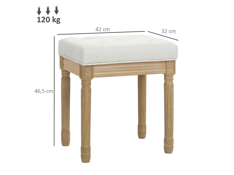  Repose pied salon, ottoman, siège rembourré en tissu aspect lin avec pieds en bois d'hévéa, 42 x 32 x 46,5 cm, beige  - Conforama C