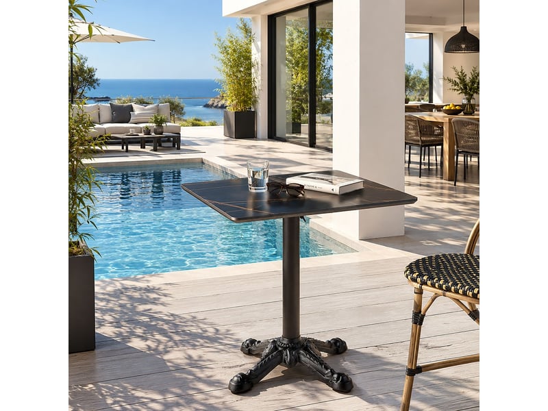  Icare - ensemble n°1: table bistrot 70x70cm pliable en céramique marbré noir  - Conforama B