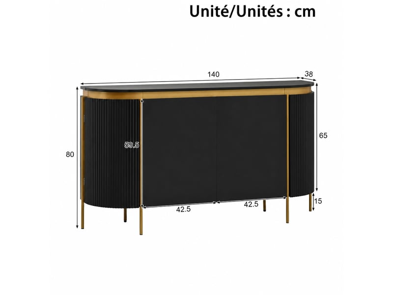 Buffet noir 4 portes, forme ovale, 140 cm - Conforama C