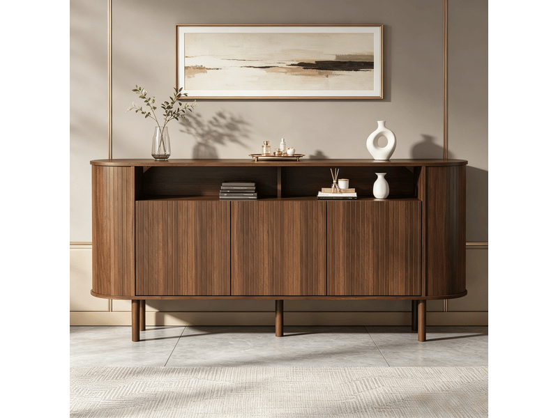  Buffet moderne aspect noyer avec portes et rangements ouverts, dimensions 160 × 40 × 78,5 cm, meuble de rangement pratique pour salon et séjour  - Conforama B