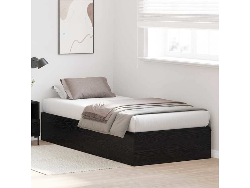  Lit simple- lit adulte -  cadre de lit avec rangement avec porte chêne noir 80 x 200 cm  - Conforama C