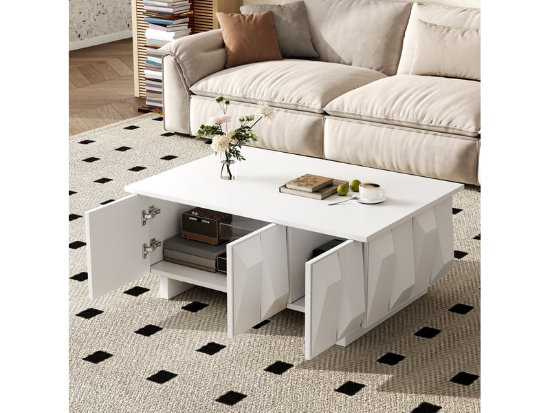  Table basse avec 3 portes 95x67x39,5 cm blanche en panneau de particules  - Conforama C