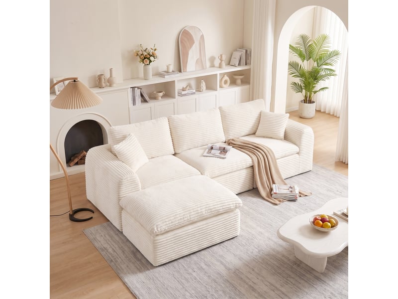  Canapé d’angle modulable 3 éléments beige, configuration 3-en-1 et couchage d’appoint, velours côtelé, 280 x 180 cm IKSETERA TRADING LTD - Conforama B