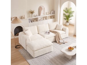 Canapé d’angle modulable 3 éléments beige, configuration 3-en-1 et couchage d’appoint, velours côtelé, 280 x 180 cm