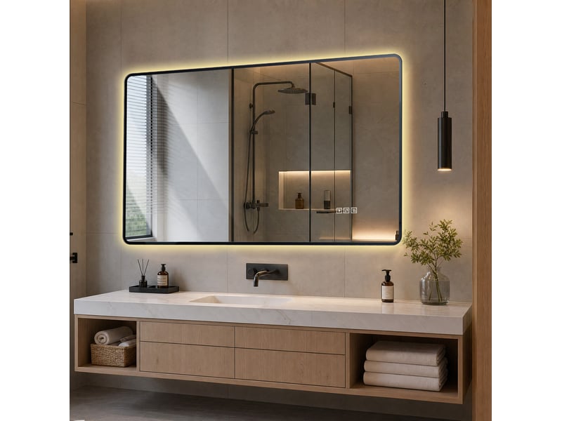  Miroir de salle de bains led 100 x 60 cm, cadre noir, 3 couleurs, antibuée ip44  - Conforama D