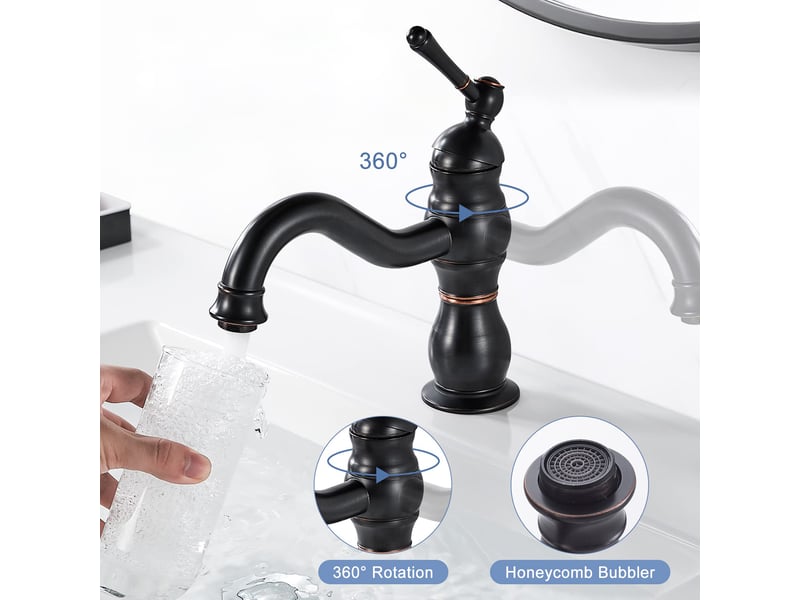  Robinet lavabo noir rétro, pivotant à 360° robinet salle bain, monocommande mitigeur lavabo en laiton, rétro robinets de lavabo avec chaude  - Conforama E
