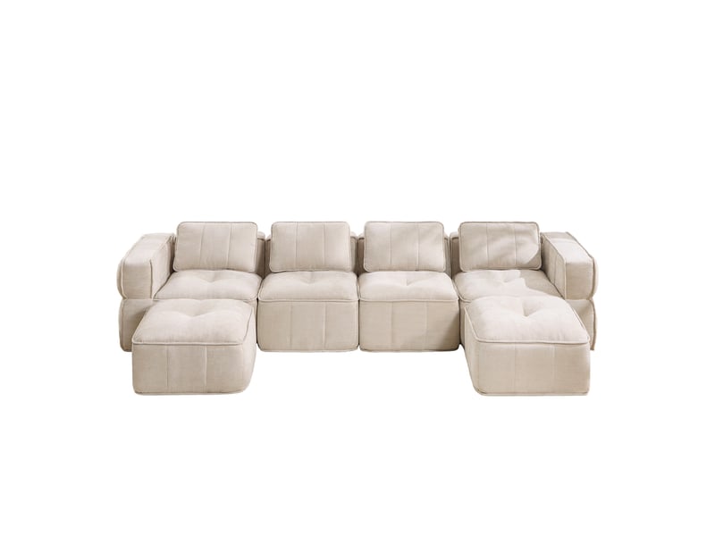  Canapé 4 places - 344x162x67cm - canapé panoramique en u avec 2 poufs repose-pieds en mousse 32d sans cadre - beige  - Conforama A