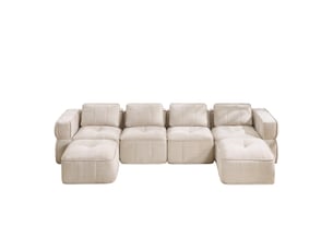 Canapé 4 places - 344x162x67cm - canapé panoramique en u avec 2 poufs repose-pieds en mousse 32d sans cadre - beige