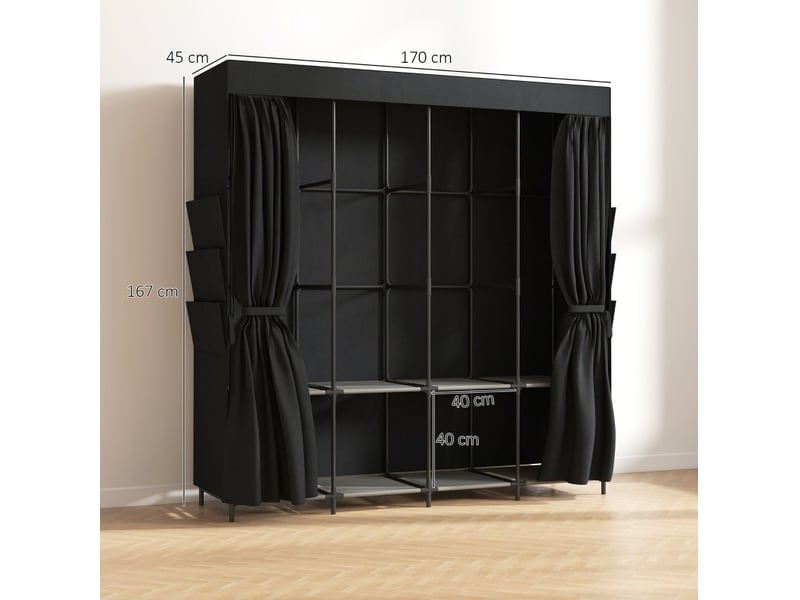  Armoire en tissu 170x45x167 cm portable noire  - Conforama E