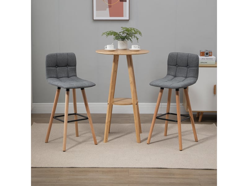  Ensemble de 2 tabourets de cuisine hauts avec dossier, repose-pieds et pieds en bois, style moderne, gris  - Conforama C