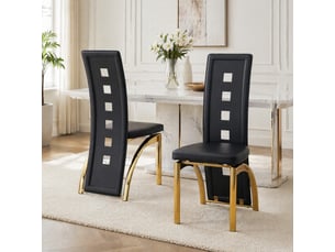 Lot de 2 chaises de salle à manger noires et dorées en métal et pu, 43 x 49 x 102,5 cm