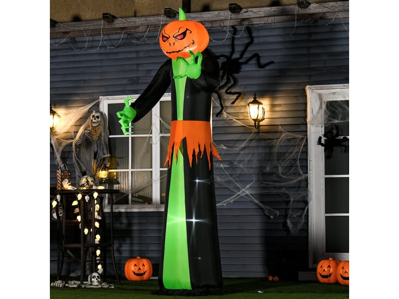 Décoration gonflable d’halloween citrouille avec éclairage à diodes et soufflerie pour intérieur extérieur 100×96×270 cm - Conforama B