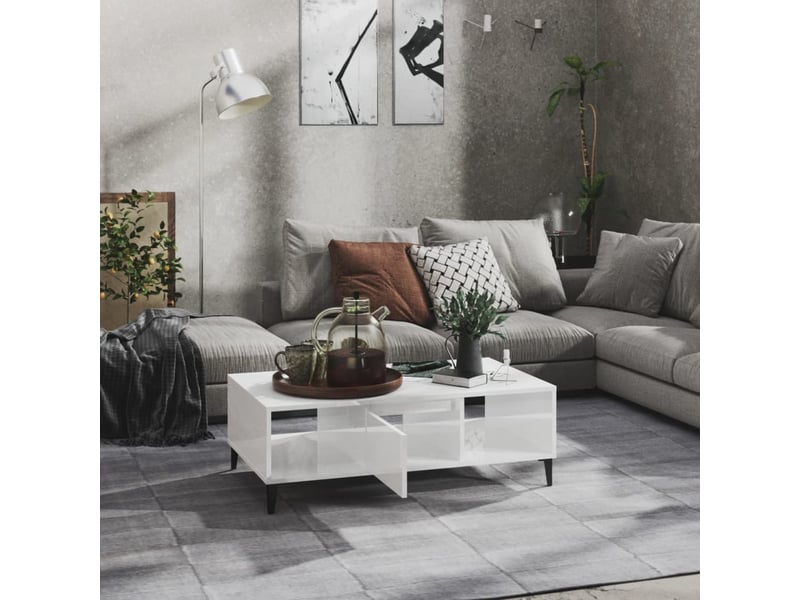 Table basse rectangulaire | table de salon blanc brillant 103,5x60x35 cm bois d'ingénierie  - Conforama C