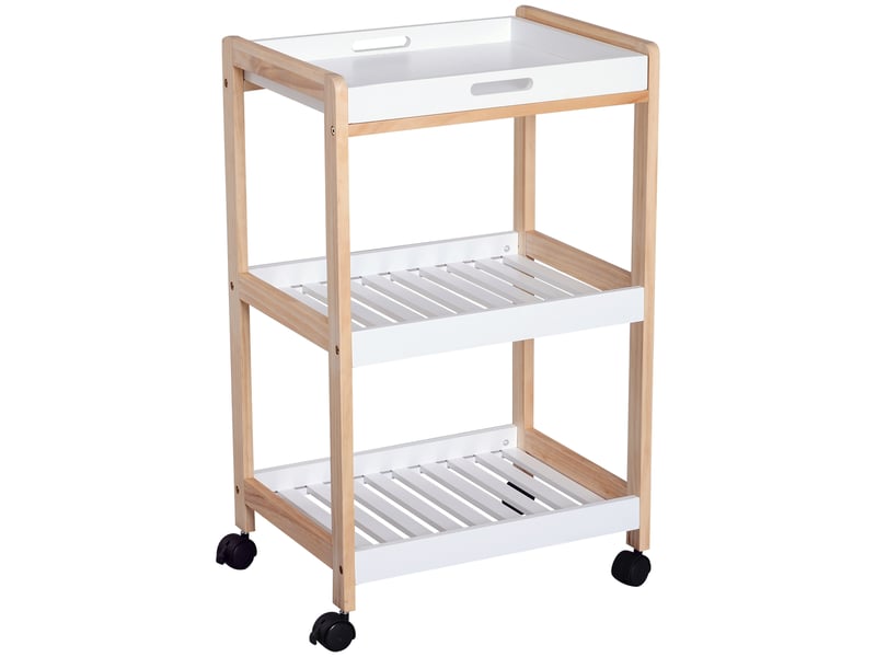  Desserte de cuisine à roulettes 2 étagères et plateau amovible pin et mdf blanc  - Conforama A