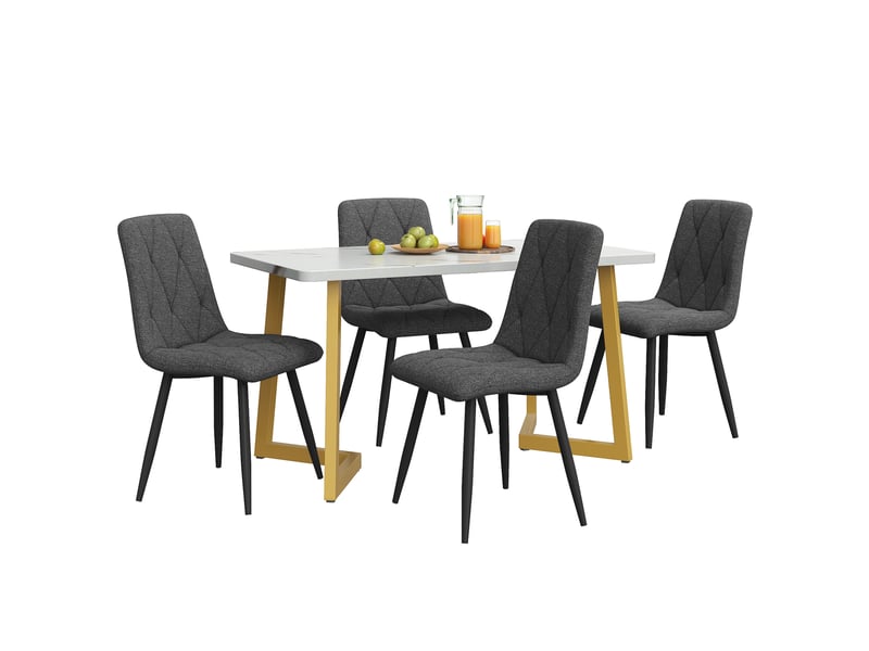  Ensemble table et 4 chaises 117x68x75 cm effet marbre blanc et gris foncé  - Conforama A