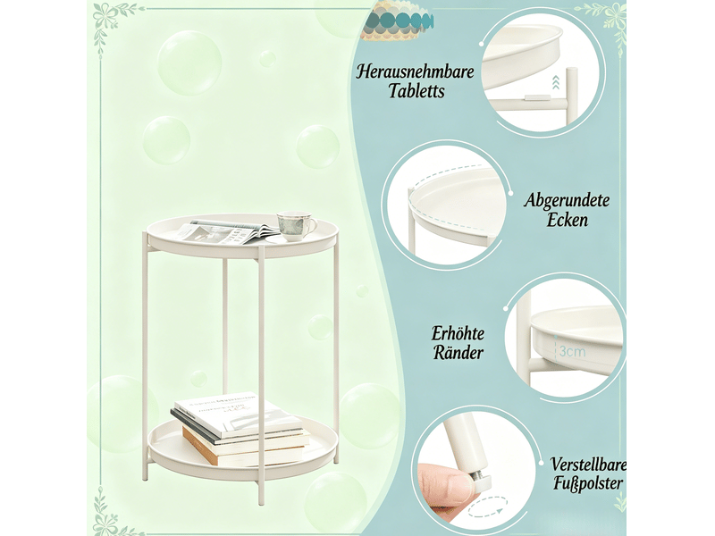  Table d’appoint ronde en métal – 2 plateaux amovibles – blanc crème – ø 44 x h 53 cm  - Conforama E
