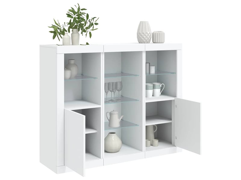  Buffets avec lumières led 3 pcs - bahut - meuble de rangement blanc bois d'ingénierie  - Conforama B