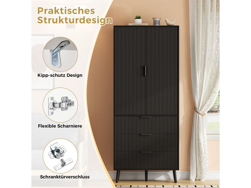  Armoire de cuisine 2 portes 3 tiroirs en mdf noir 75 x 35 x 180 cm N635P48856970S - Conforama D