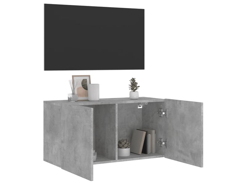  Meuble tv - banc tv - meuble de rangement mural gris béton 80x30x41 cm  - Conforama D