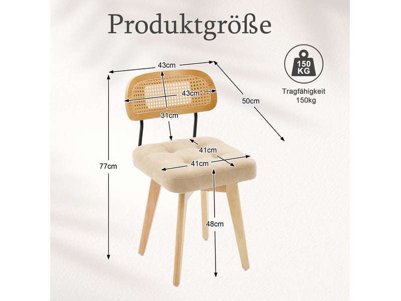  Lot de 2 chaises de salle à manger pivotantes à 360° avec dossier en rotin tressé et assise en chenille kaki  - Conforama E