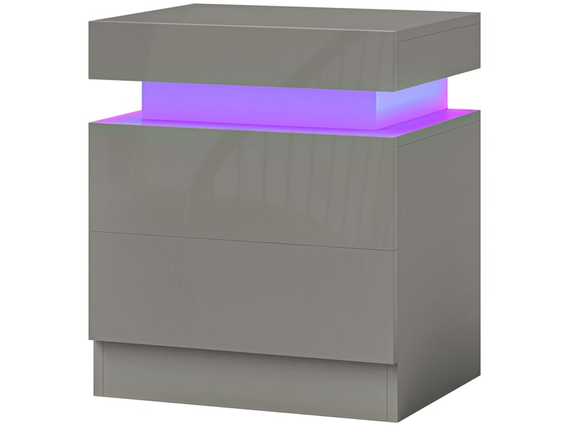  Table de chevet avec éclairage led, 2 tiroirs et commande par application, idéale pour la chambre ou le salon, 45 x 35 x 52 cm, grise  - Conforama B