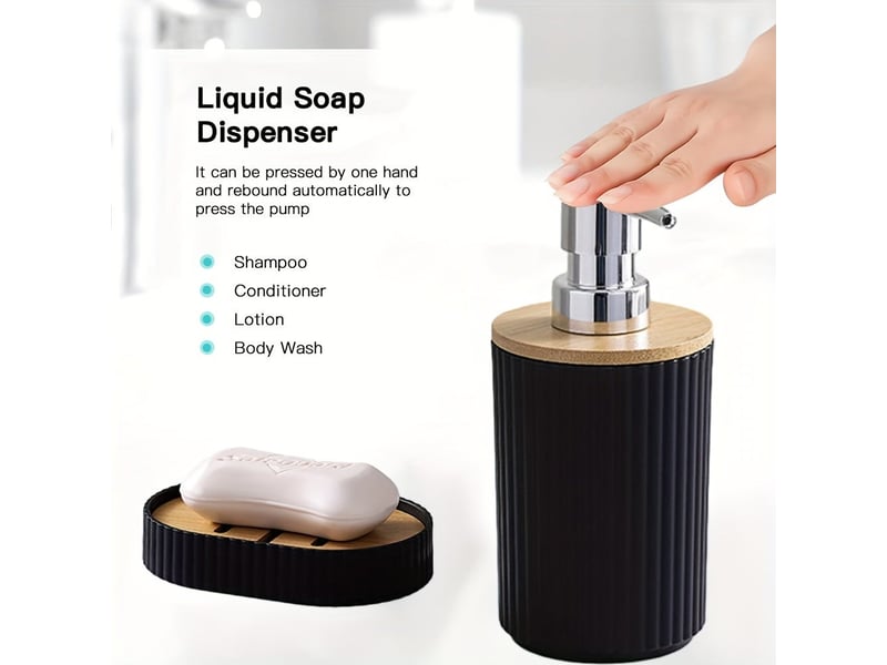  Ensemble d'accessoires de salle de bain, 6 pièces, brosse de toilette distributeur de savon porte-brosse à dents gobelet porte-savon poubelle (blanc)  - Conforama B