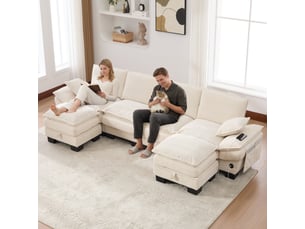 Canapé d'angle panoramique fixe <strong>MERAX</strong> <strong></strong> 4 places Velours côtelé beige