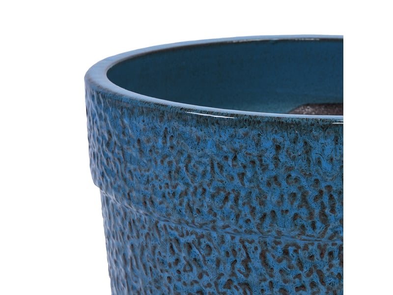  Lot de 3 pots de fleurs en céramique bleu antique, finition brillante et drainage intégré pour plantes  - Conforama D