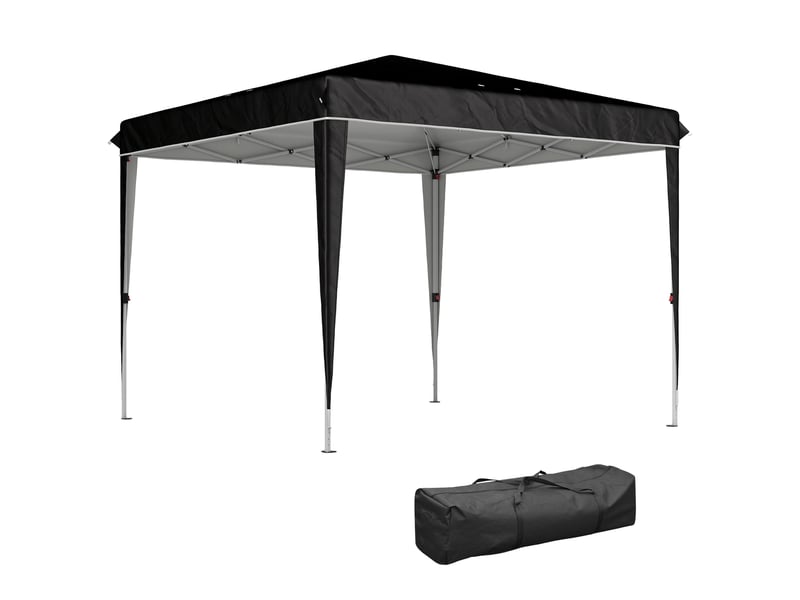  Gazebo 3x3 m pour 6 à 9 personnes, hauteur réglable avec trous de drainage, en métal et tissu oxford noir  - Conforama A