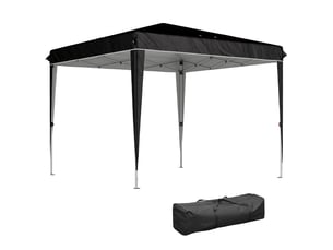 Gazebo 3x3 m pour 6 à 9 personnes, hauteur réglable avec trous de drainage, en métal et tissu oxford noir