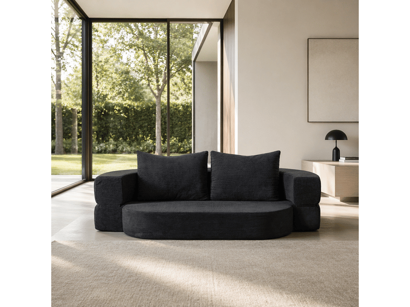  Canapé-lit pliable 2 places 200x130 cm - convertible 2 en 1 - matelas de sol - mousse mémoire de forme - 2 coussins - flanelle - noir CozyNest - Conforama E