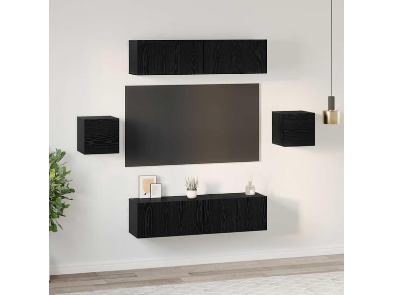  Ensemble meuble tv - banc tv - meuble de rangement 6 pcs chêne noir bois d'ingénierie  - Conforama D