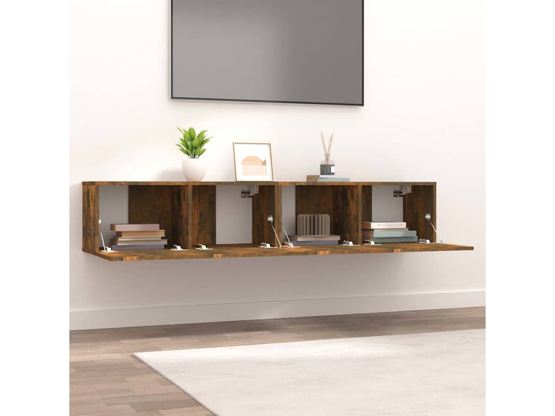  Lot de 2 meuble tv bas salon chêne fumé 80x30x30 cm bois d'ingénierie  - Conforama C