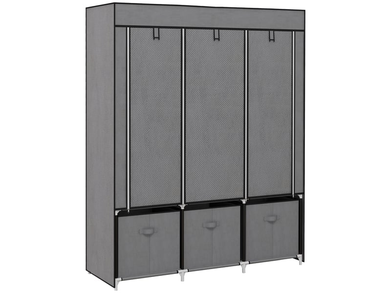  Armoire en tissu pliable avec 2 penderies,5 étagères,3 tiroirs et housse zippée, 125×43×162.5 cm,gris foncé  - Conforama A