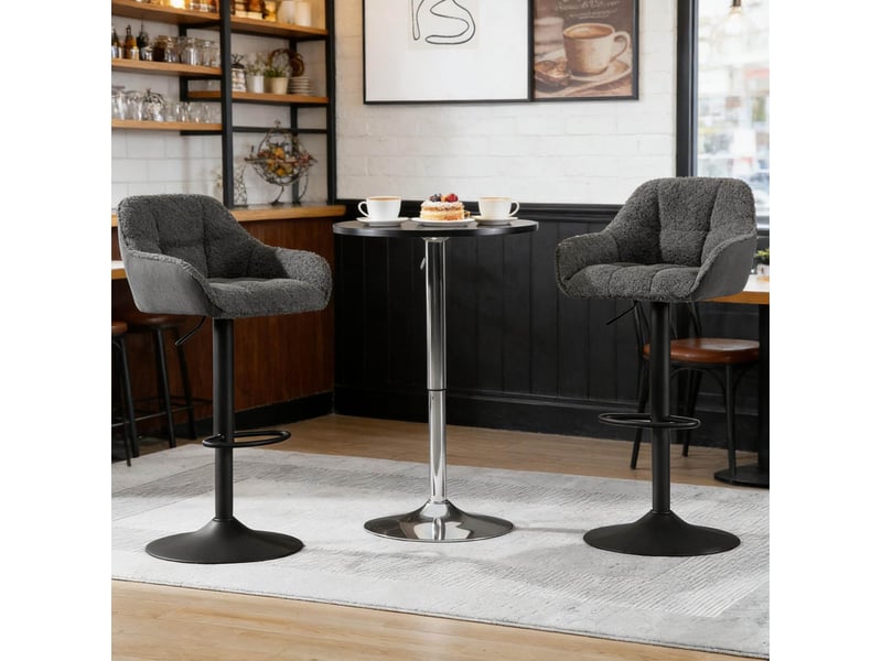  Lot de 2 tabourets de bar réglables et pivotants en chenille et velours côtelé gris foncé  - Conforama C
